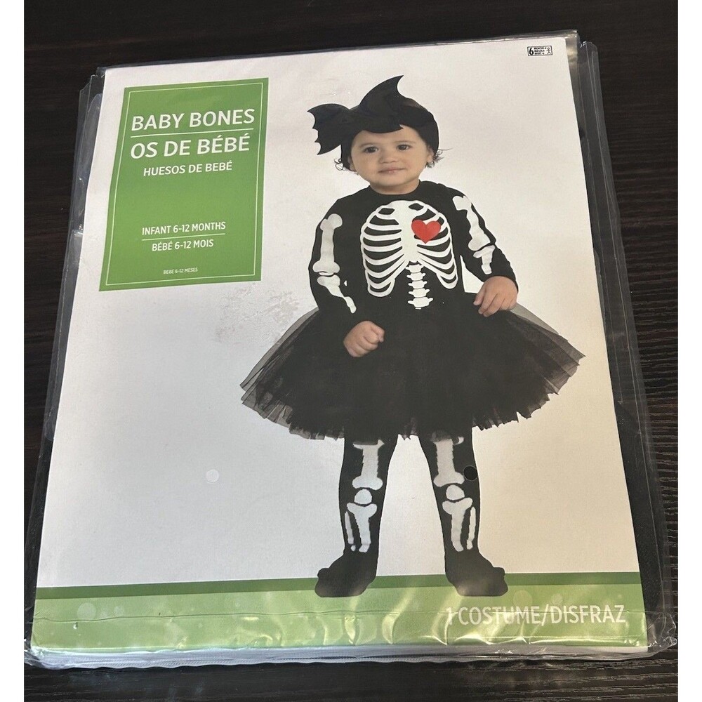 Baby Bones Infant Skeleton Costume 6-12 Months Halloween Tutu New Black White